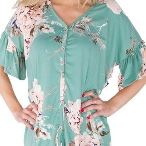 *LAST ONE* BC Basic Emma Blossom Tie Front Blouse